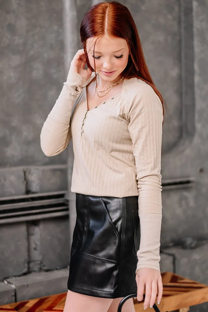 Opened Doors Ribbed Top | Oatmeal