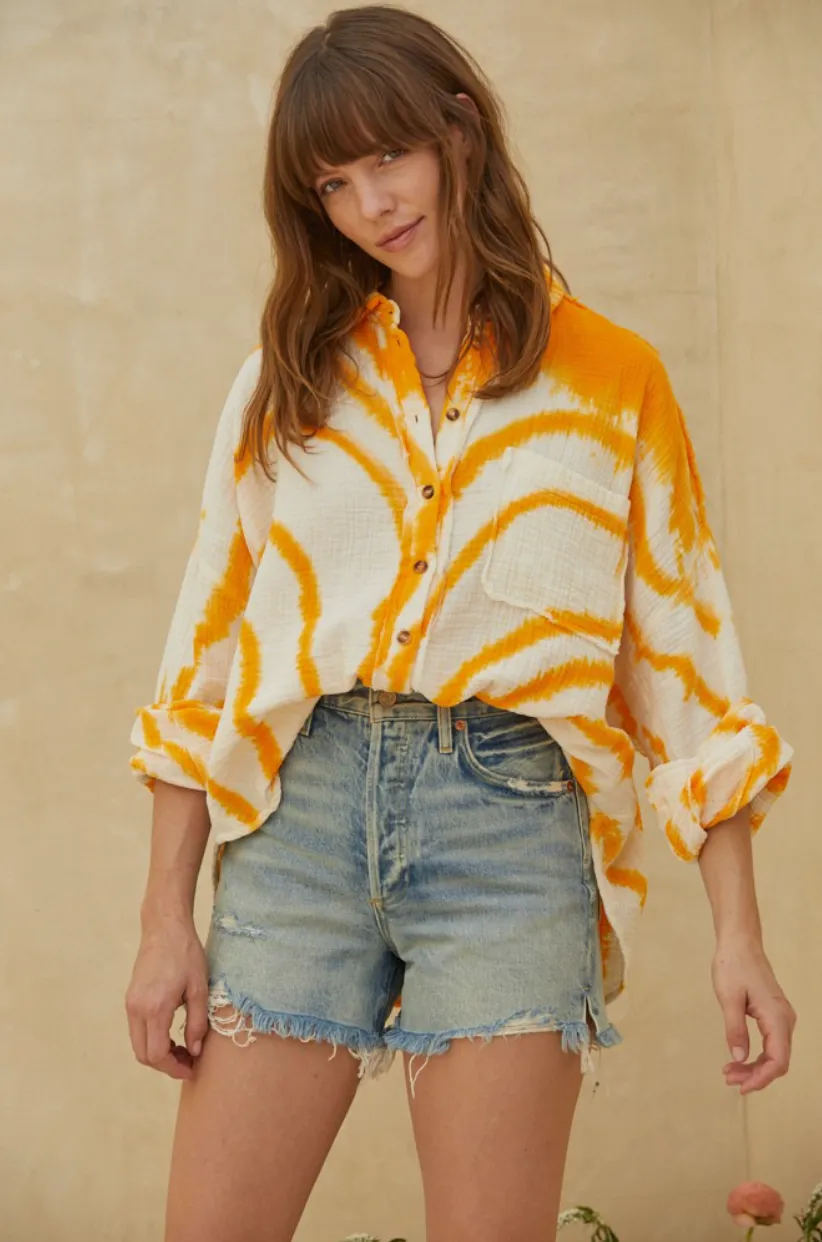 Orange & Ivory Tie Dye Blouse
