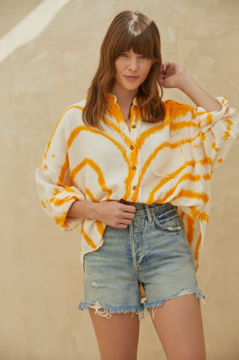 Orange & Ivory Tie Dye Blouse