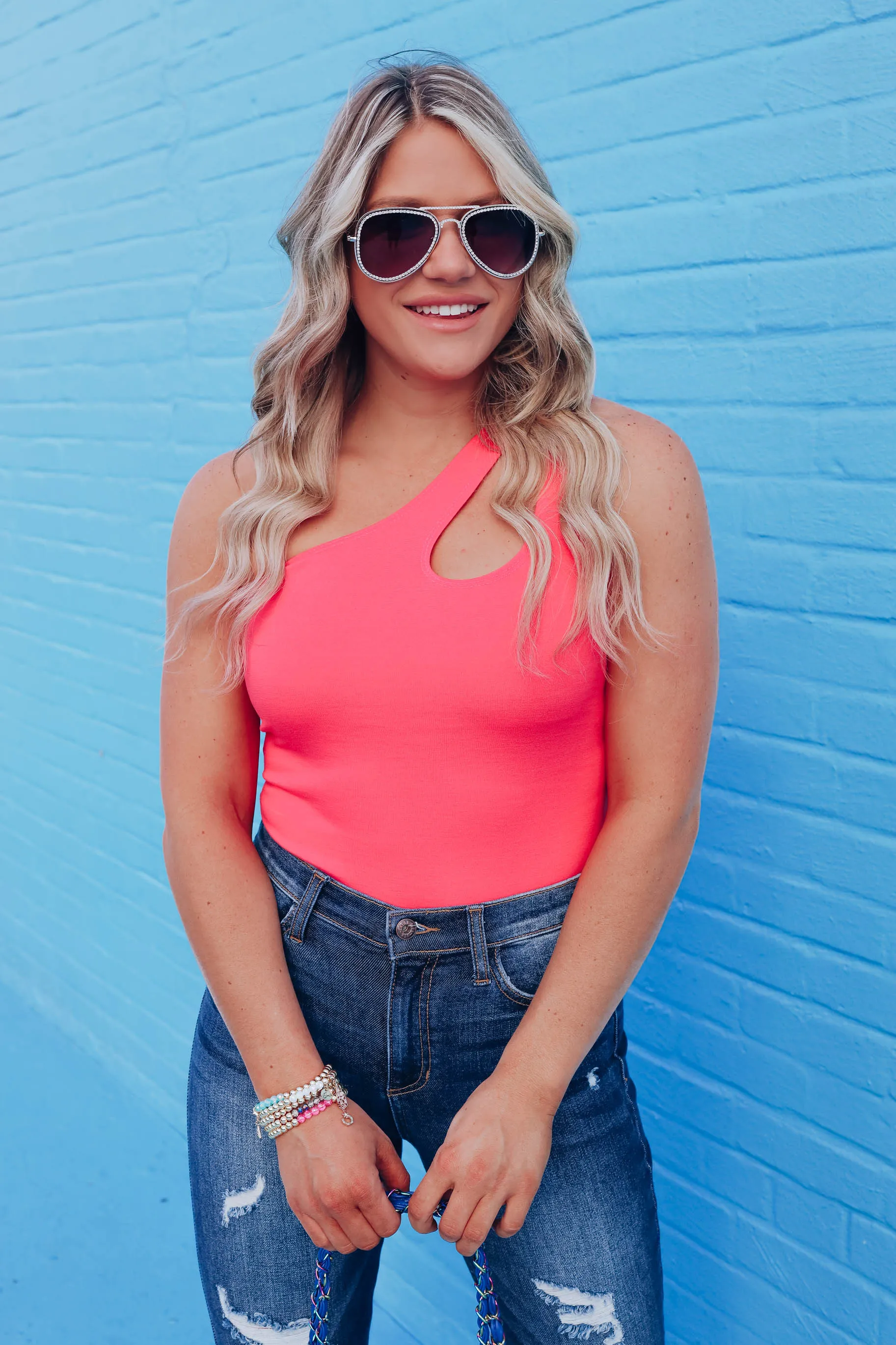 Orlando One Shoulder Cut Out Bodysuit - Pink