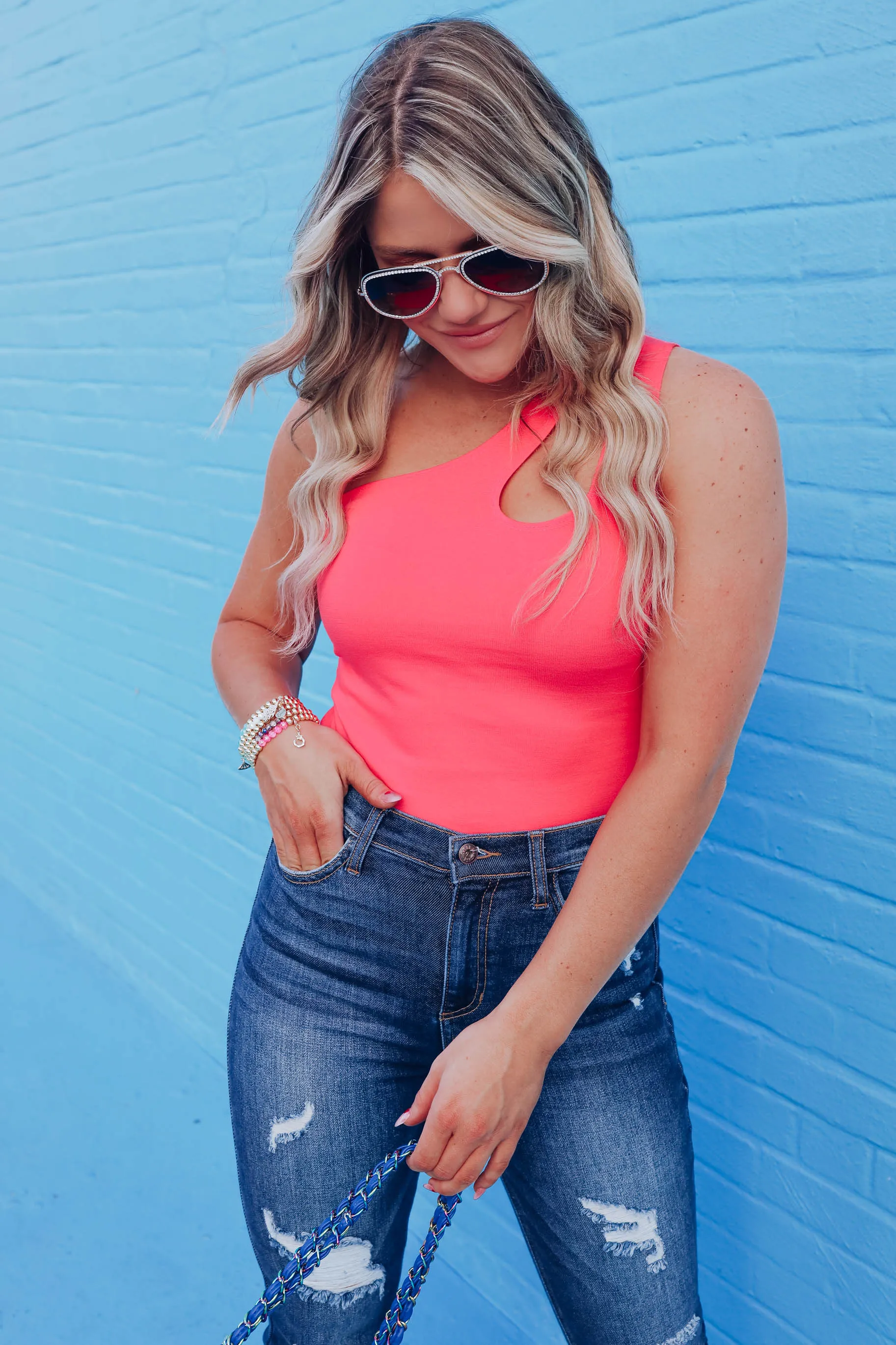 Orlando One Shoulder Cut Out Bodysuit - Pink