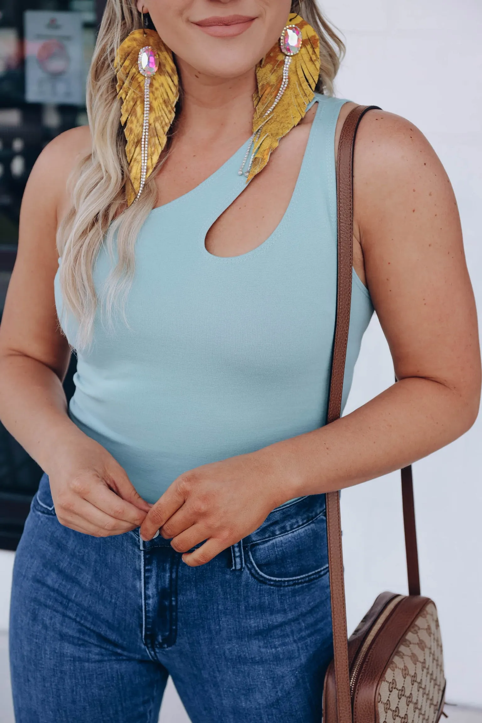 Orlando One Shoulder Cut Out Bodysuit - Sage