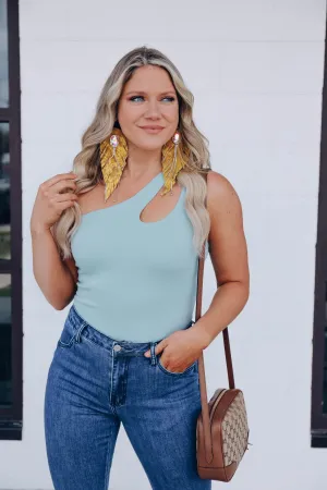 Orlando One Shoulder Cut Out Bodysuit - Sage