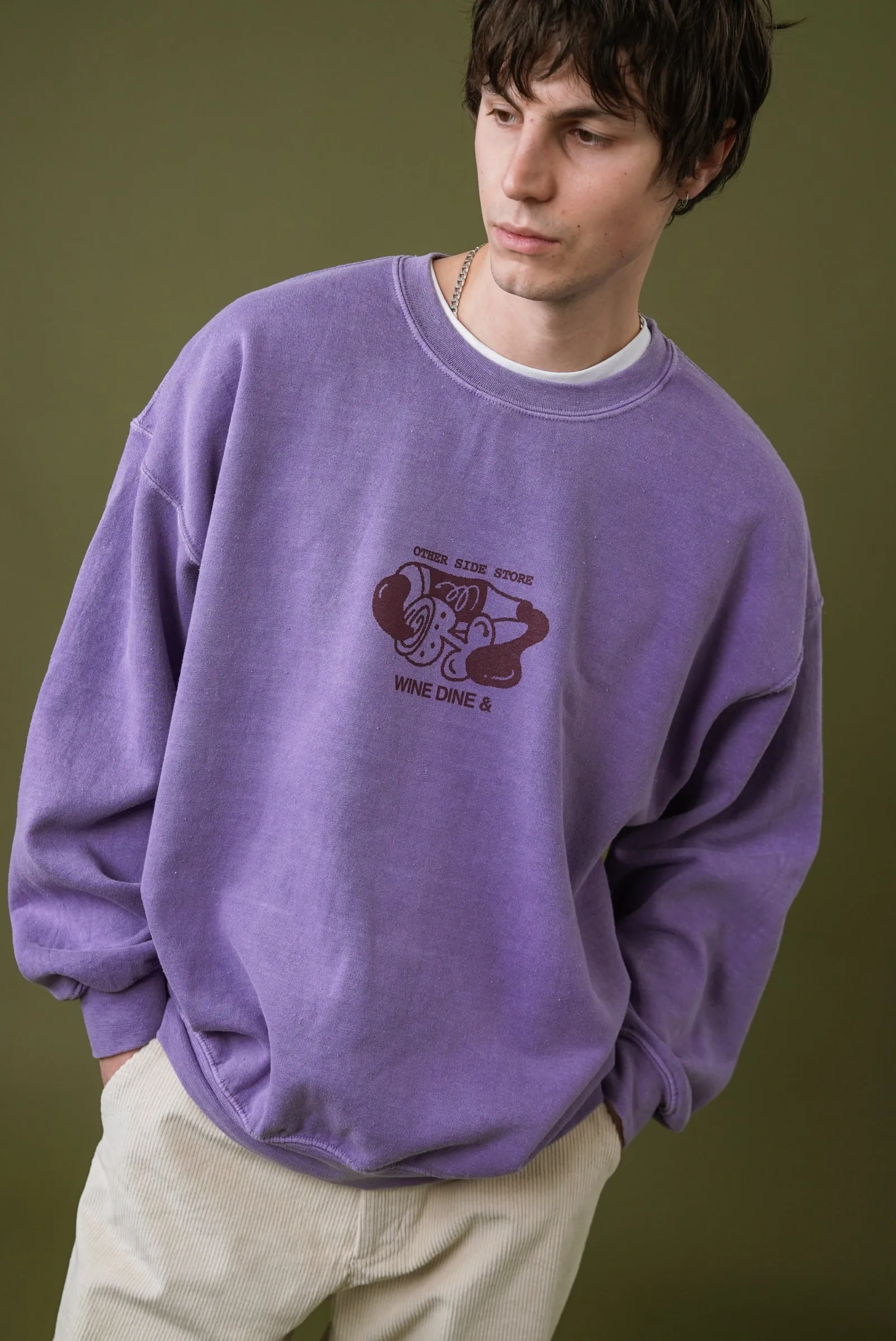 Other Side Store 'Wine, Dine &' Vintage Washed Sweater - Orchid
