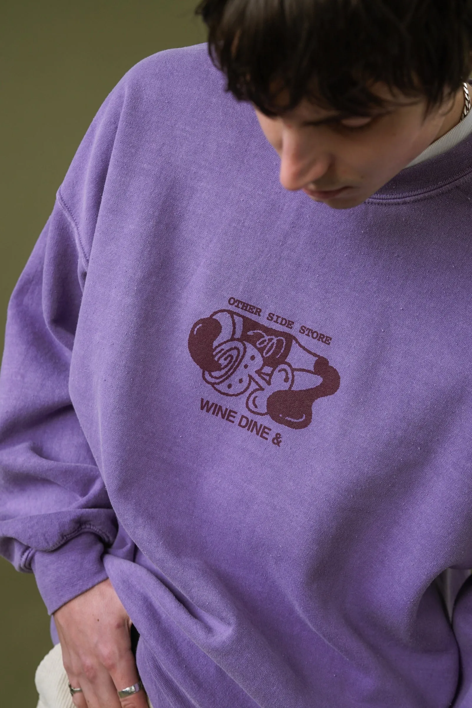 Other Side Store 'Wine, Dine &' Vintage Washed Sweater - Orchid