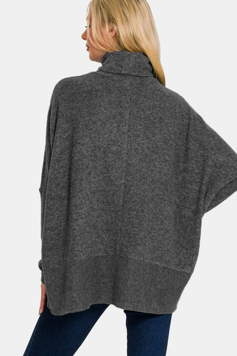 Oversized Brushed Melange Hacci Turtleneck Sweater