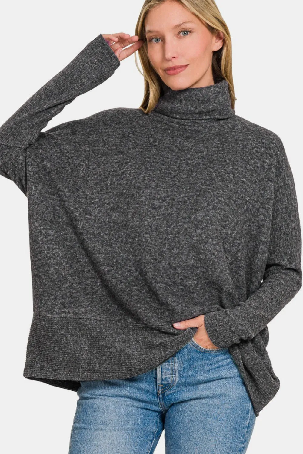 Oversized Brushed Melange Hacci Turtleneck Sweater