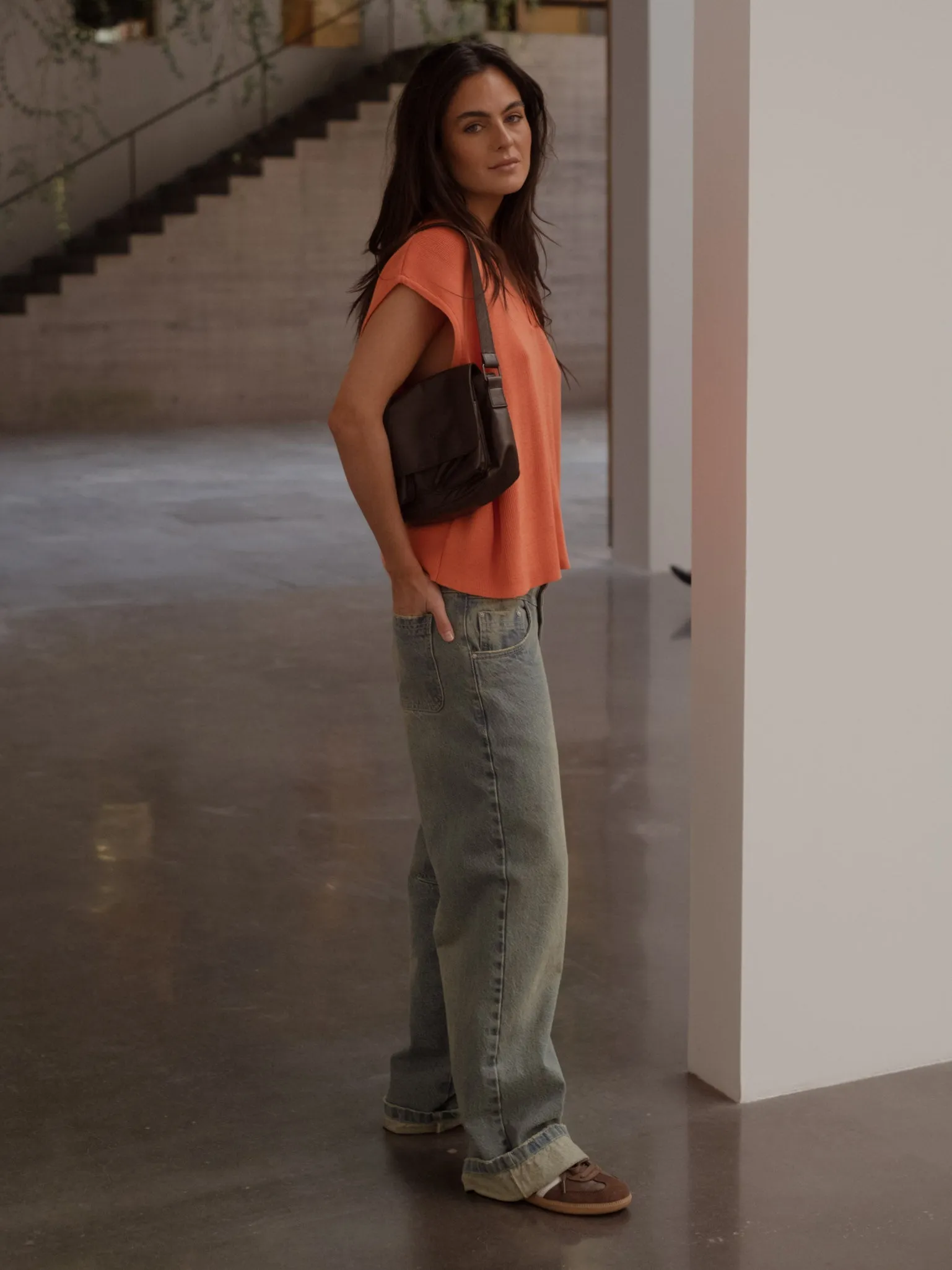 OVERSIZED KNITTED VEST - BRIGHT ORANGE