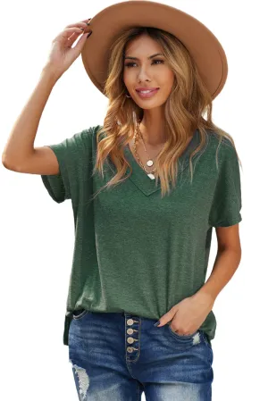 Oversized Mineral Wash Cotton Blend V Neck Short Sleeves Top