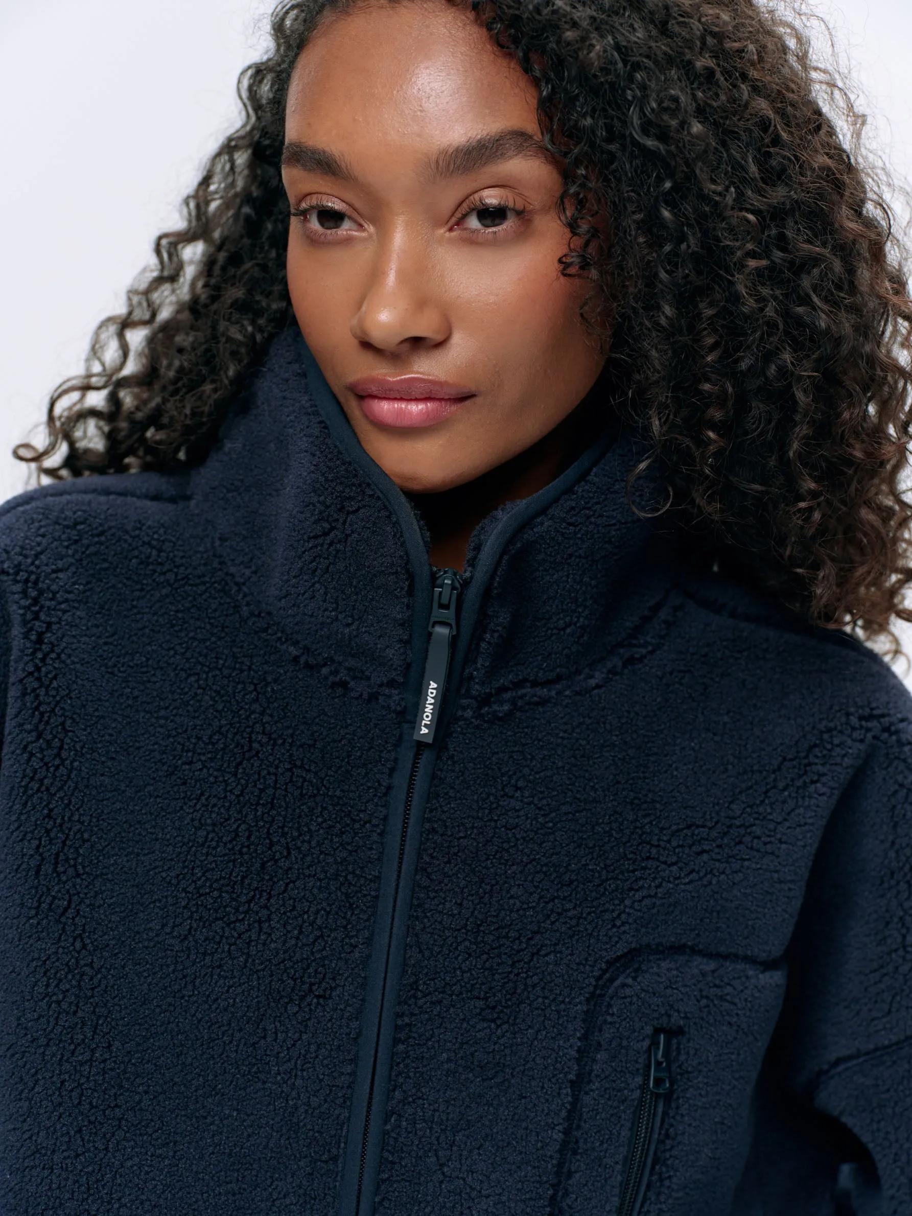 Oversized Pocket Zip Through Fleece - Navy Blue