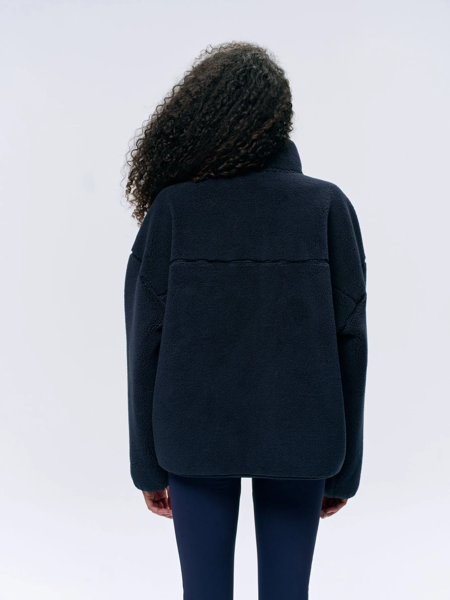 Oversized Pocket Zip Through Fleece - Navy Blue