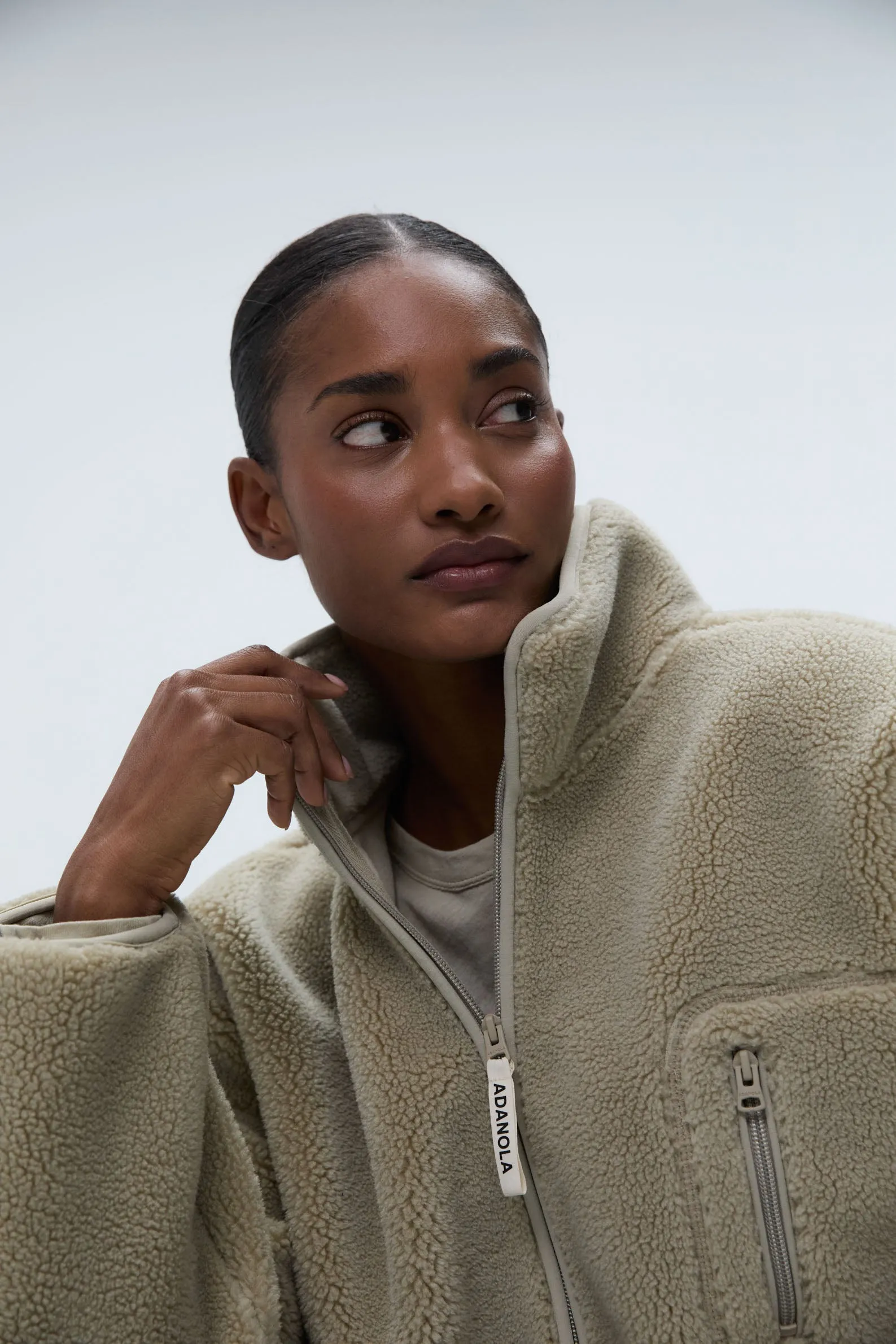 Oversized Pocket Zip Through Fleece - Sand