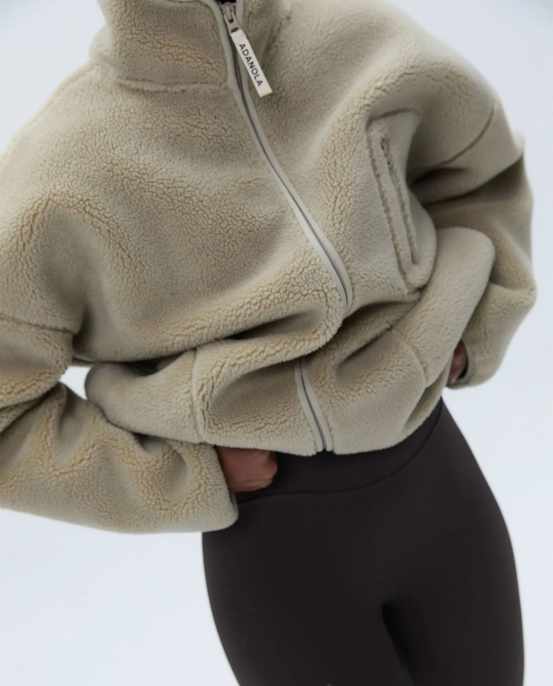 Oversized Pocket Zip Through Fleece - Sand