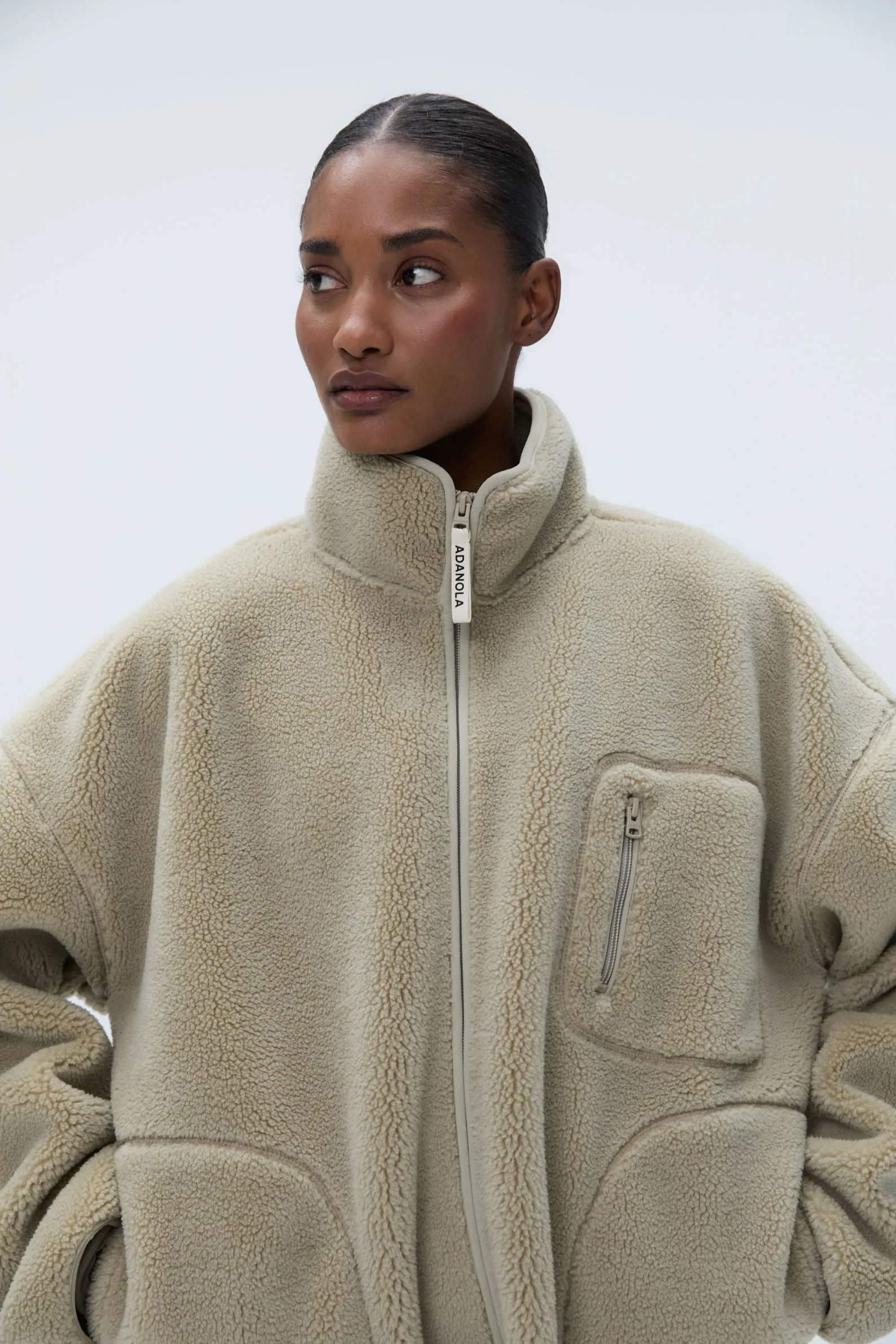 Oversized Pocket Zip Through Fleece - Sand