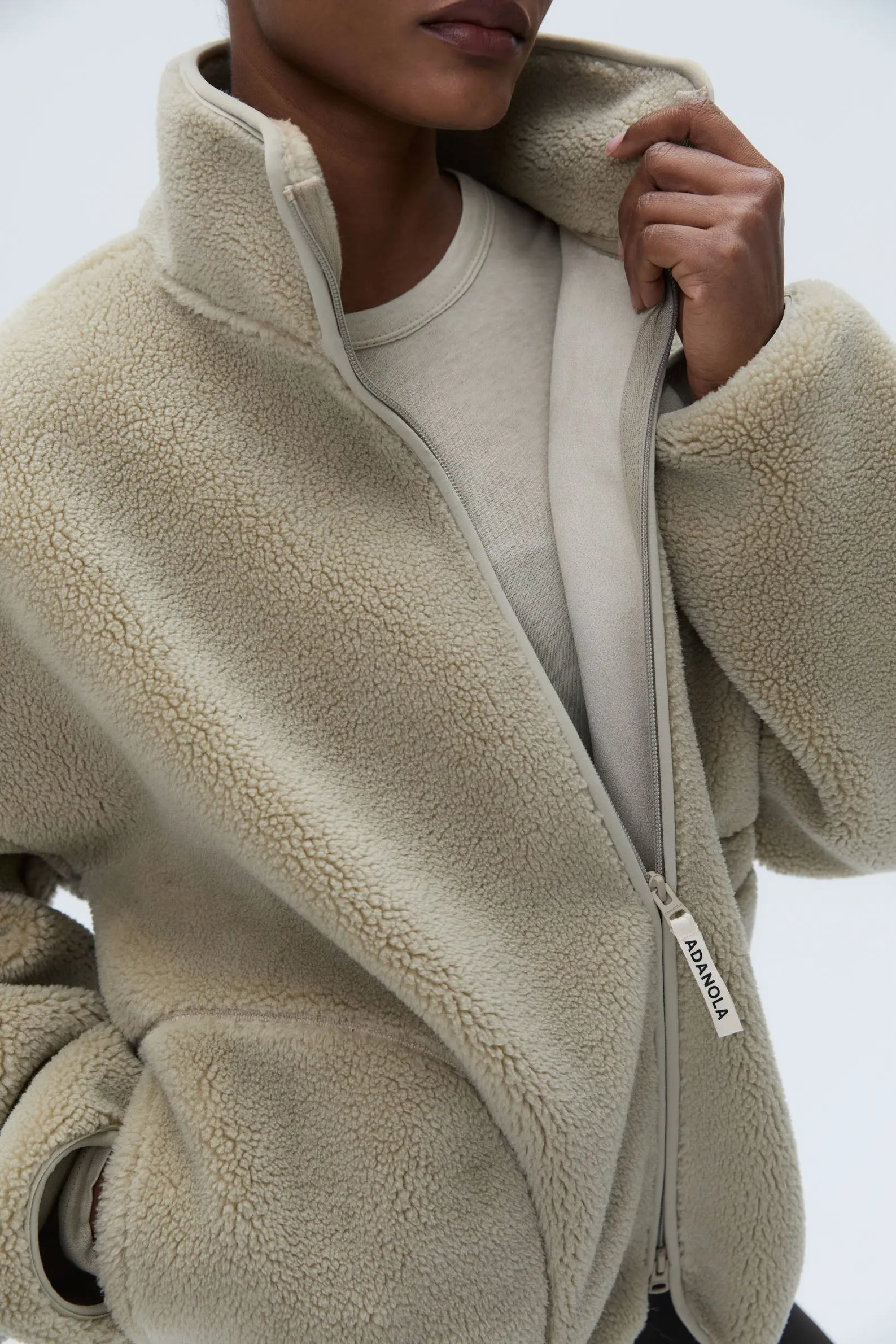 Oversized Pocket Zip Through Fleece - Sand