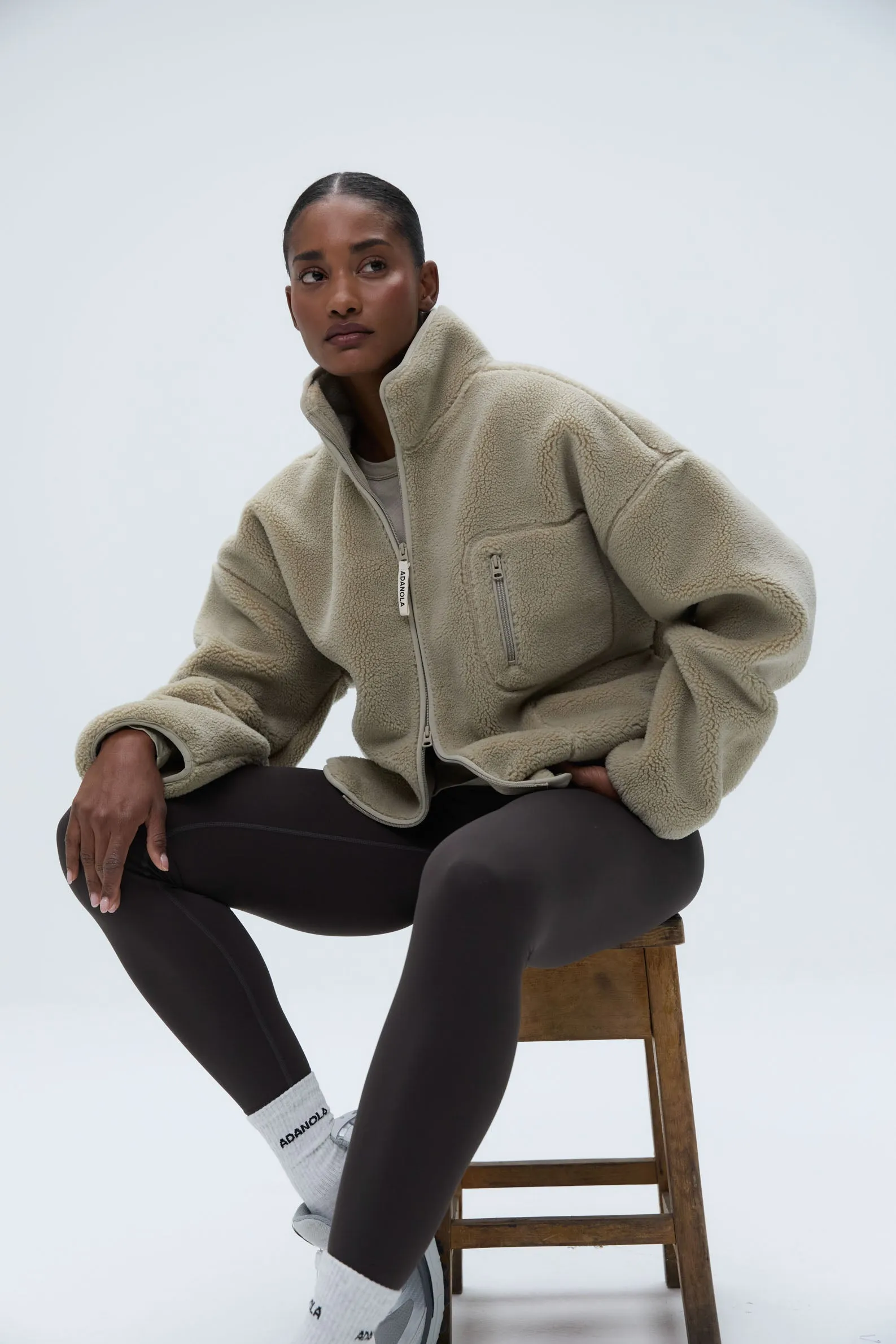 Oversized Pocket Zip Through Fleece - Sand