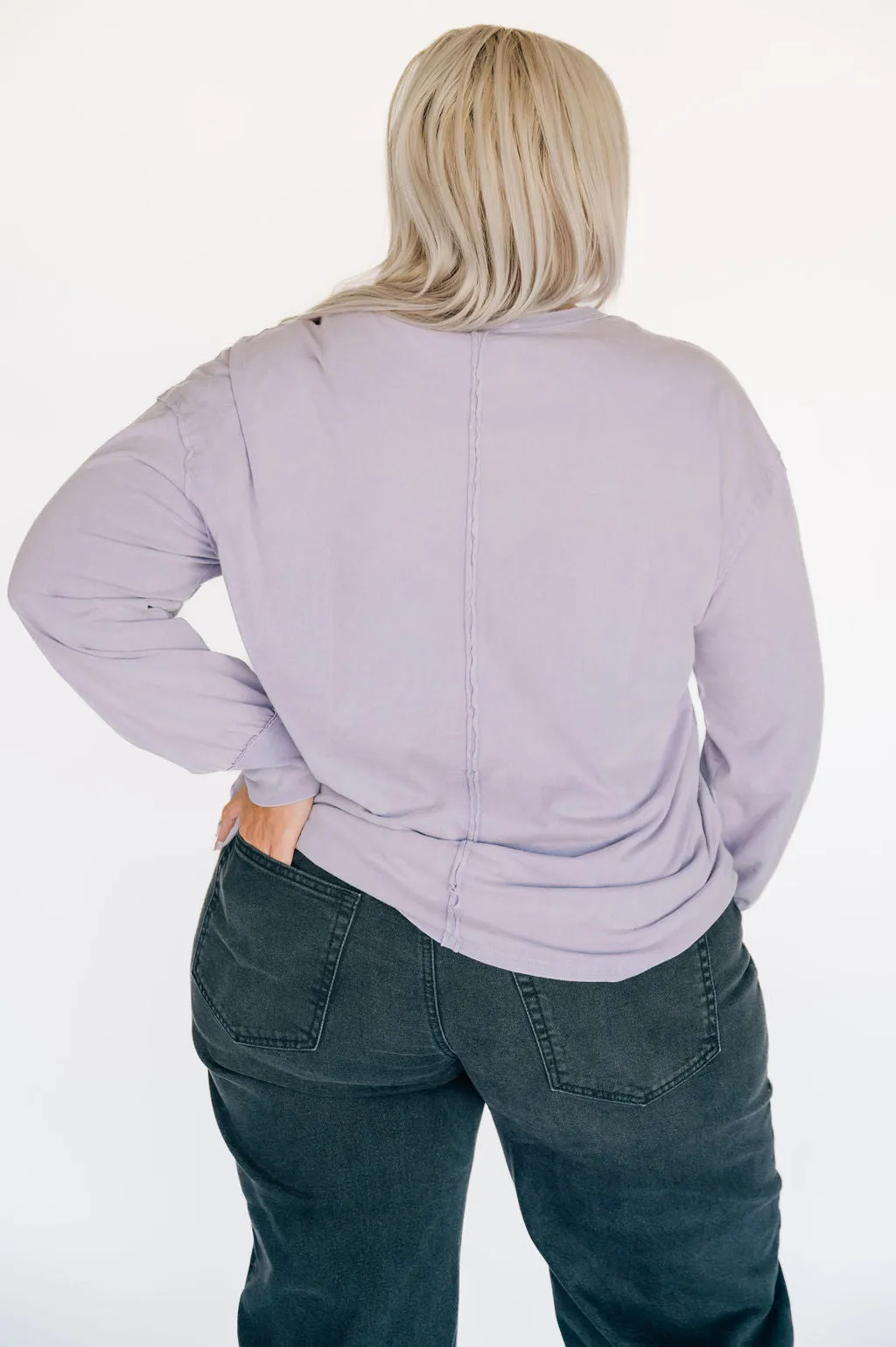 Oversized Washed Long Sleeve Pocket Tee - Lavender