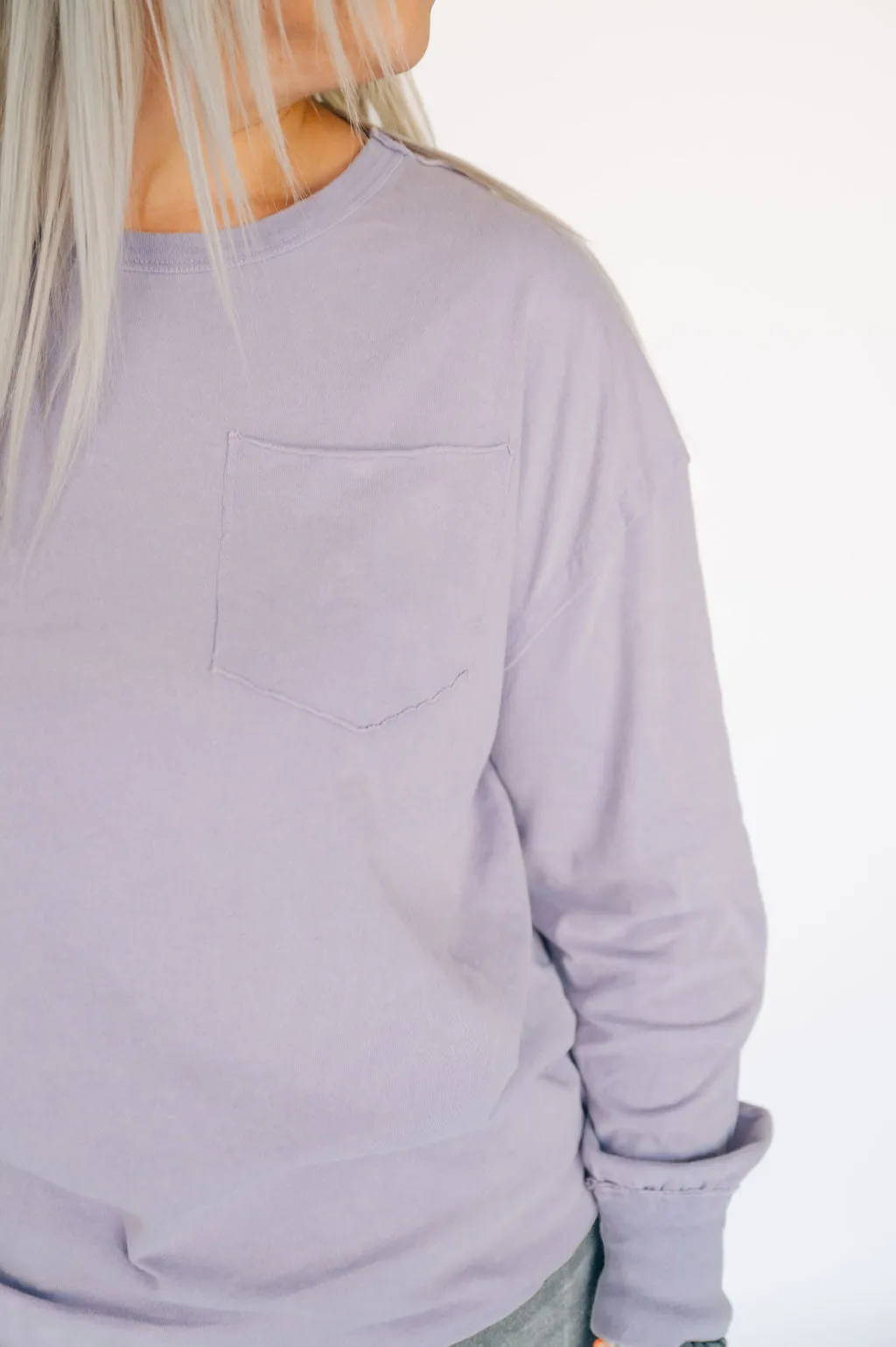 Oversized Washed Long Sleeve Pocket Tee - Lavender