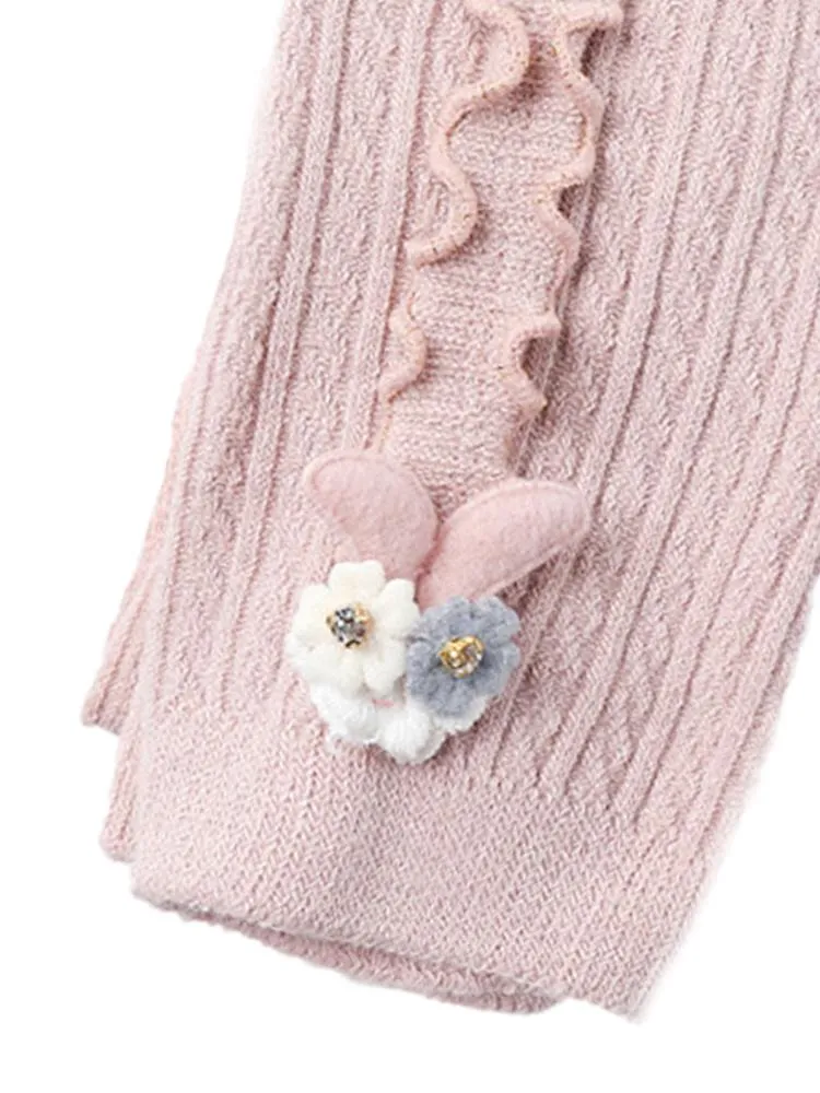 Pale Pink Flower Frills Bunny Footless Girls Tights/ Leggings