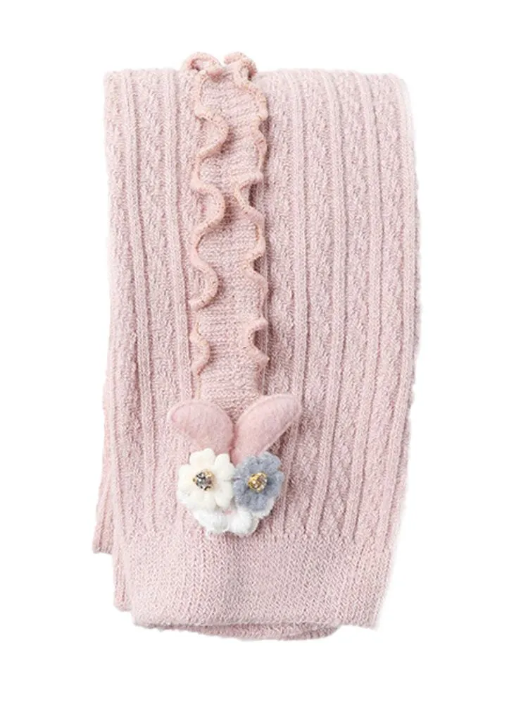 Pale Pink Flower Frills Bunny Footless Girls Tights/ Leggings