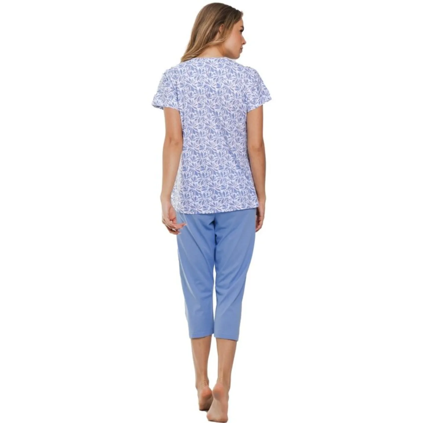 Pastunette Mini Floral Half Button Capri Leg Pyjama Set