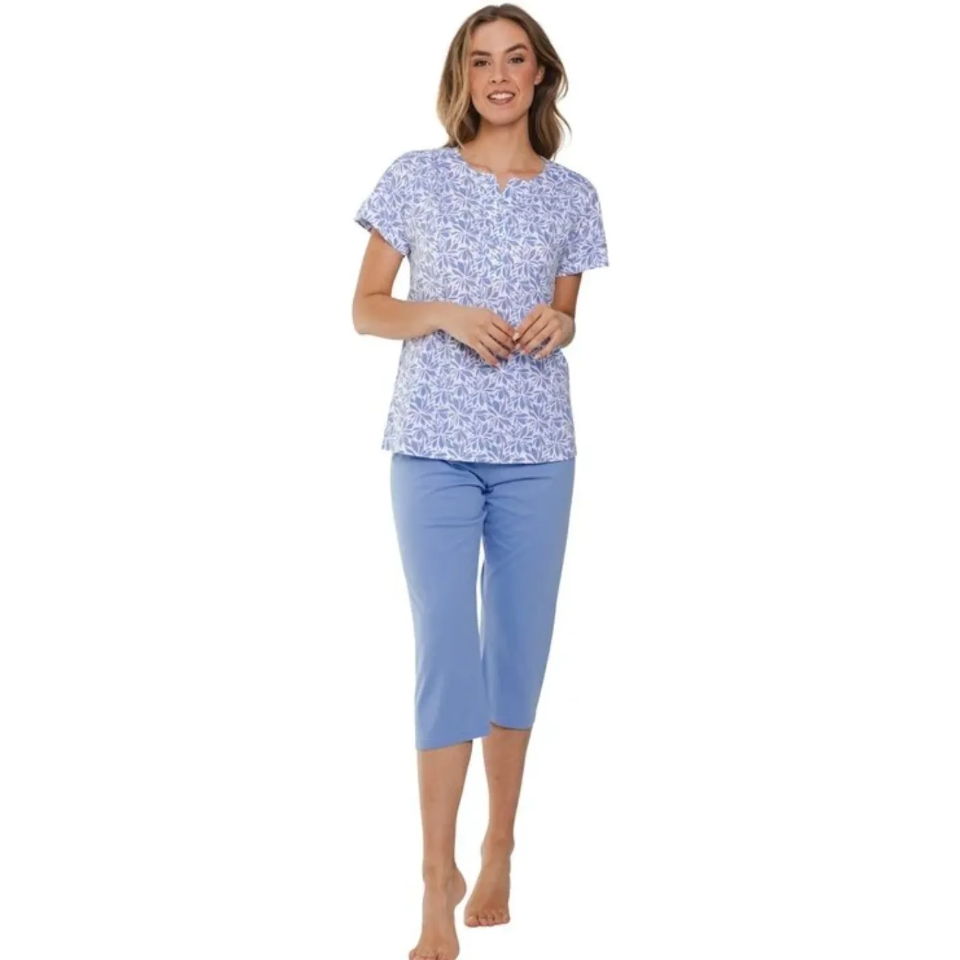 Pastunette Mini Floral Half Button Capri Leg Pyjama Set