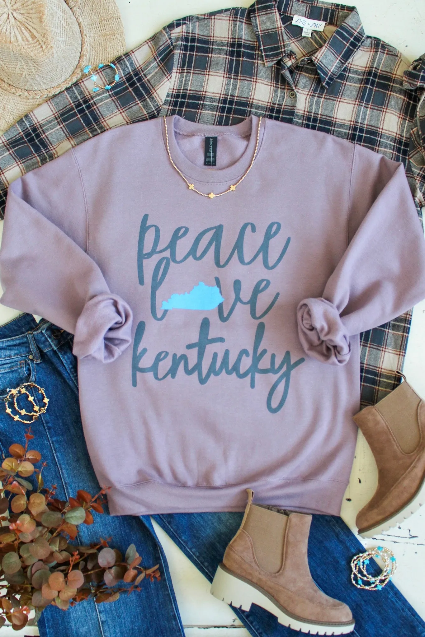 Peace Love Kentucky Graphic Sweatshirt • Mauve - FINAL SALE