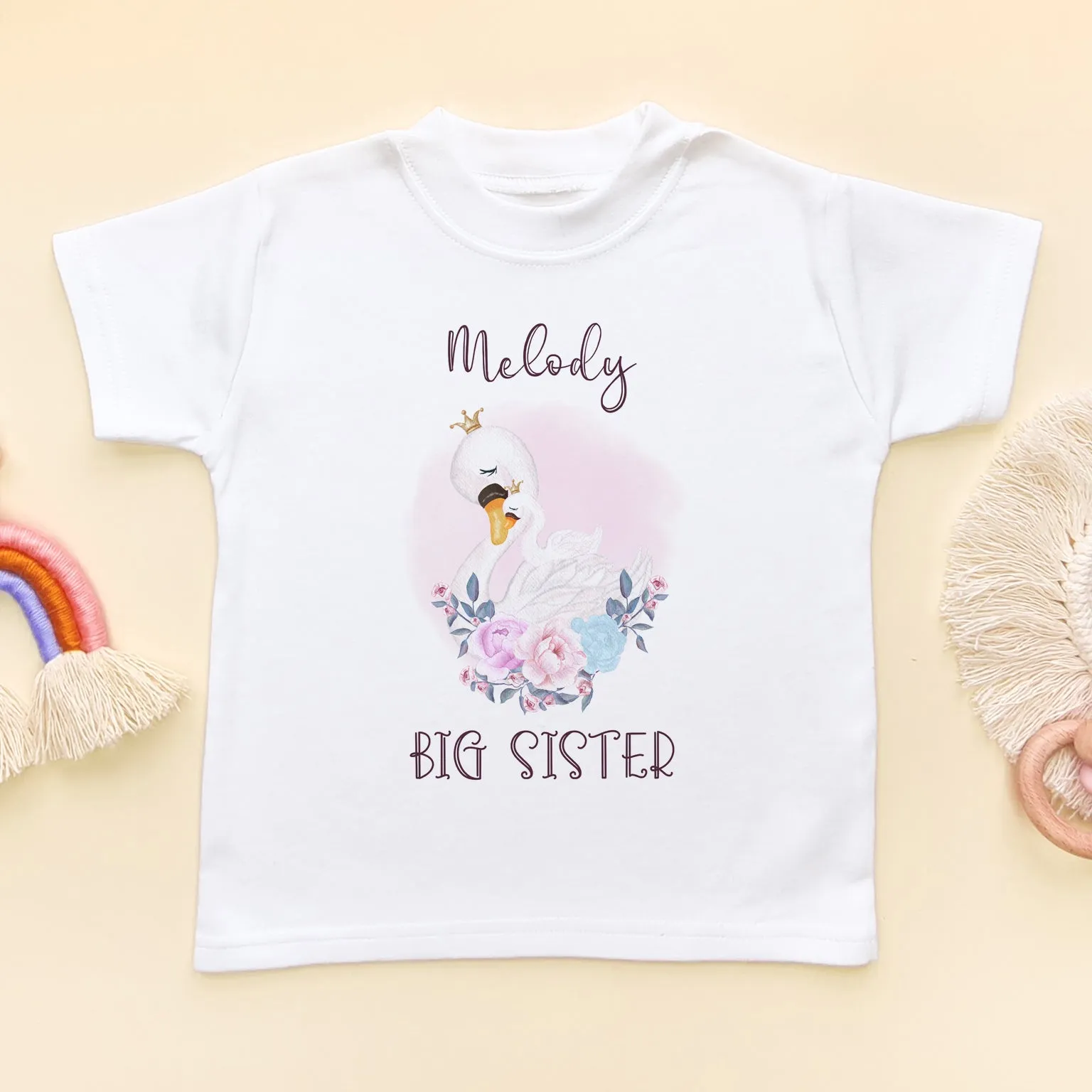 Personalised Big Sister Cute Swan T Shirt