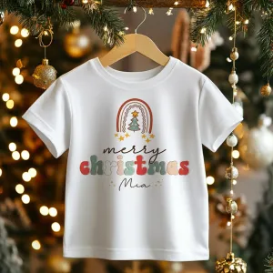 Personalised Christmas Retro Rainbow Toddler & Kids T Shirt