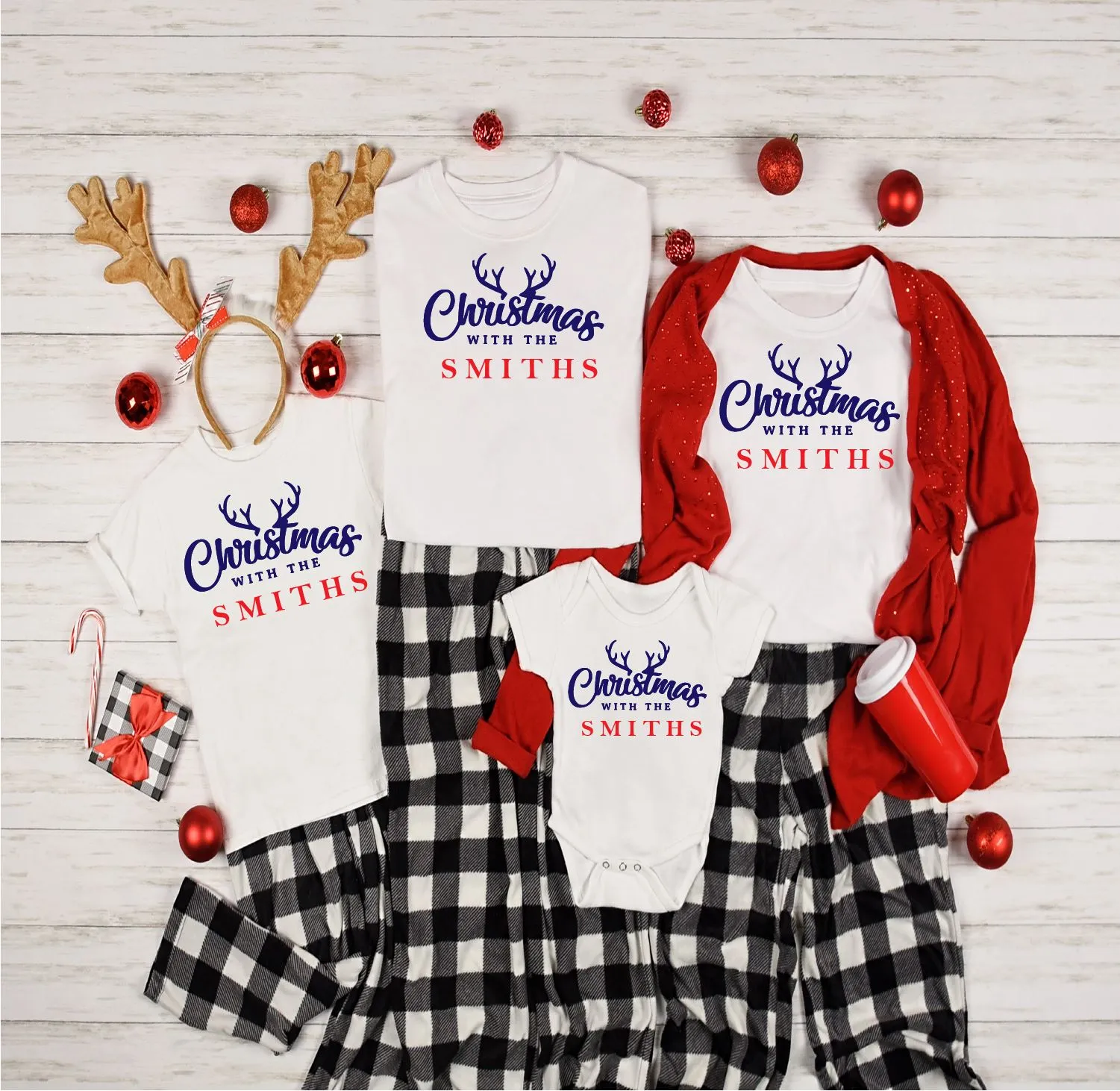 Personalised Family Surname Christmas White T-shirts