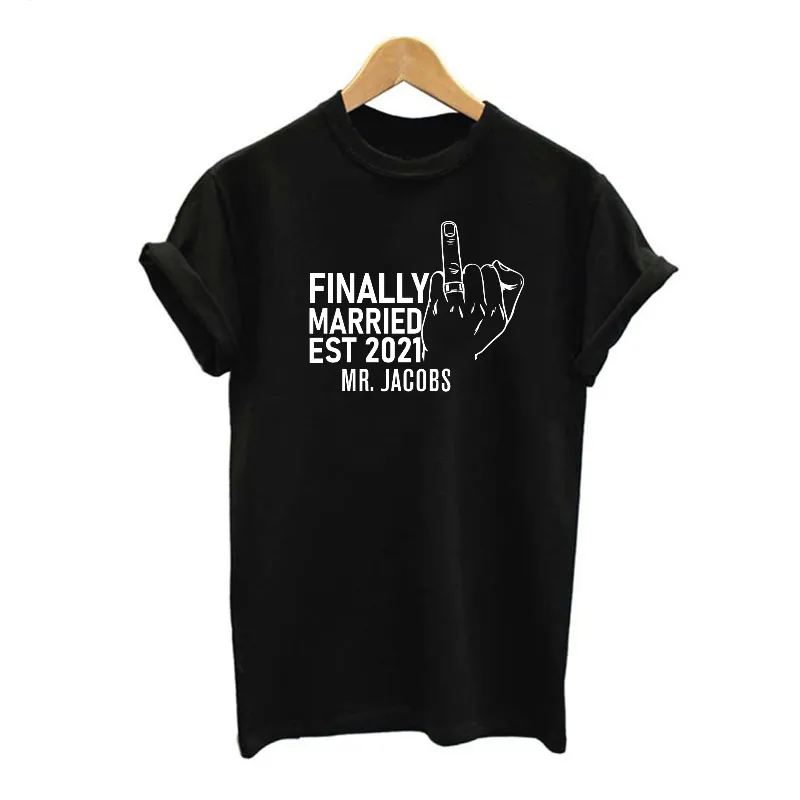 Personalised Finally Married EST 2021 MRS and MR T-Shirts