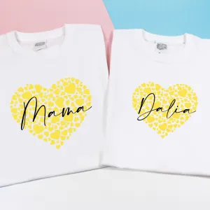 Personalised Matching Mama and Kid Hearts Graphic T-shirts
