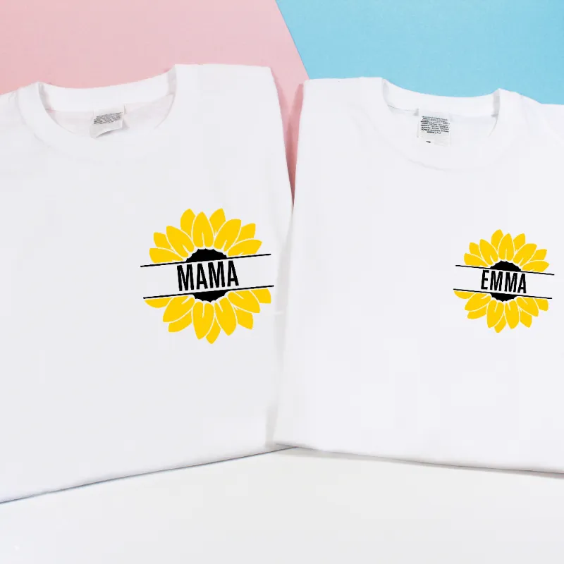 Personalised Matching Mama and Mini Sunflower Graphic T-shirts