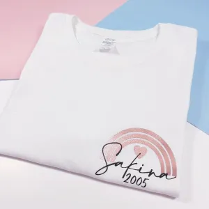 Personalised Name and Year/Date of Birth Rainbow Women's T-shirt