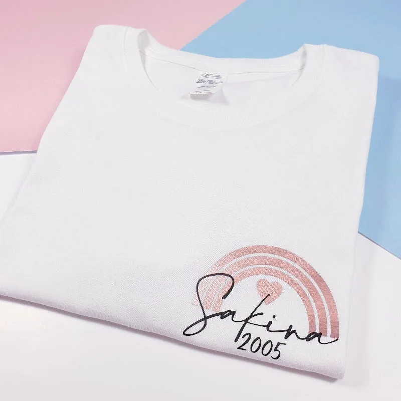 Personalised Name and Year/Date of Birth Rainbow Women's T-shirt