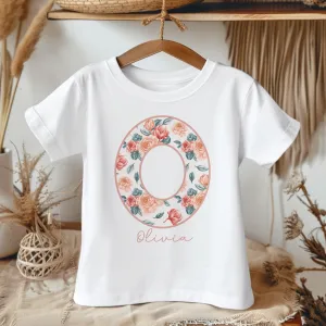 Personalised Name Boho Floral Pattern Toddler & Kids T Shirt