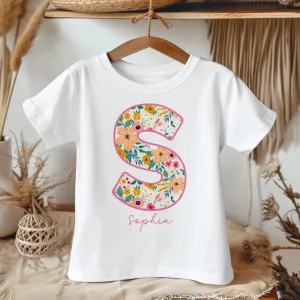 Personalised Name Floral Pattern Toddler & Kids T Shirt