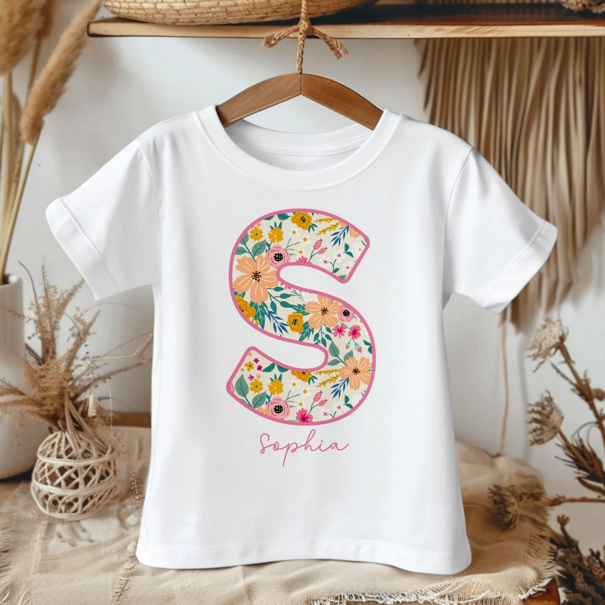 Personalised Name Floral Pattern Toddler & Kids T Shirt