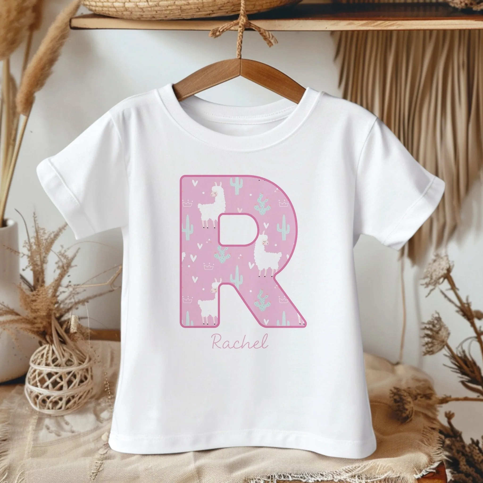 Personalised Name Pink Llama Toddler & Kids T Shirt