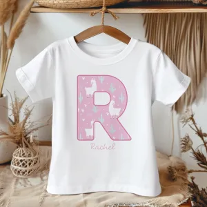 Personalised Name Pink Llama Toddler & Kids T Shirt