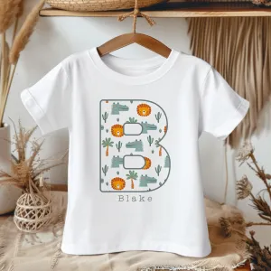 Personalised Name Safari Lion Crocodile Pattern Toddler & Kids T Shirt