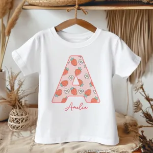 Personalised Name Strawberry Pattern Toddler & Kids T Shirt