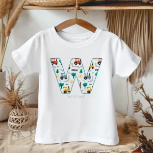 Personalised Name Tractor Theme Toddler & Kids T Shirt