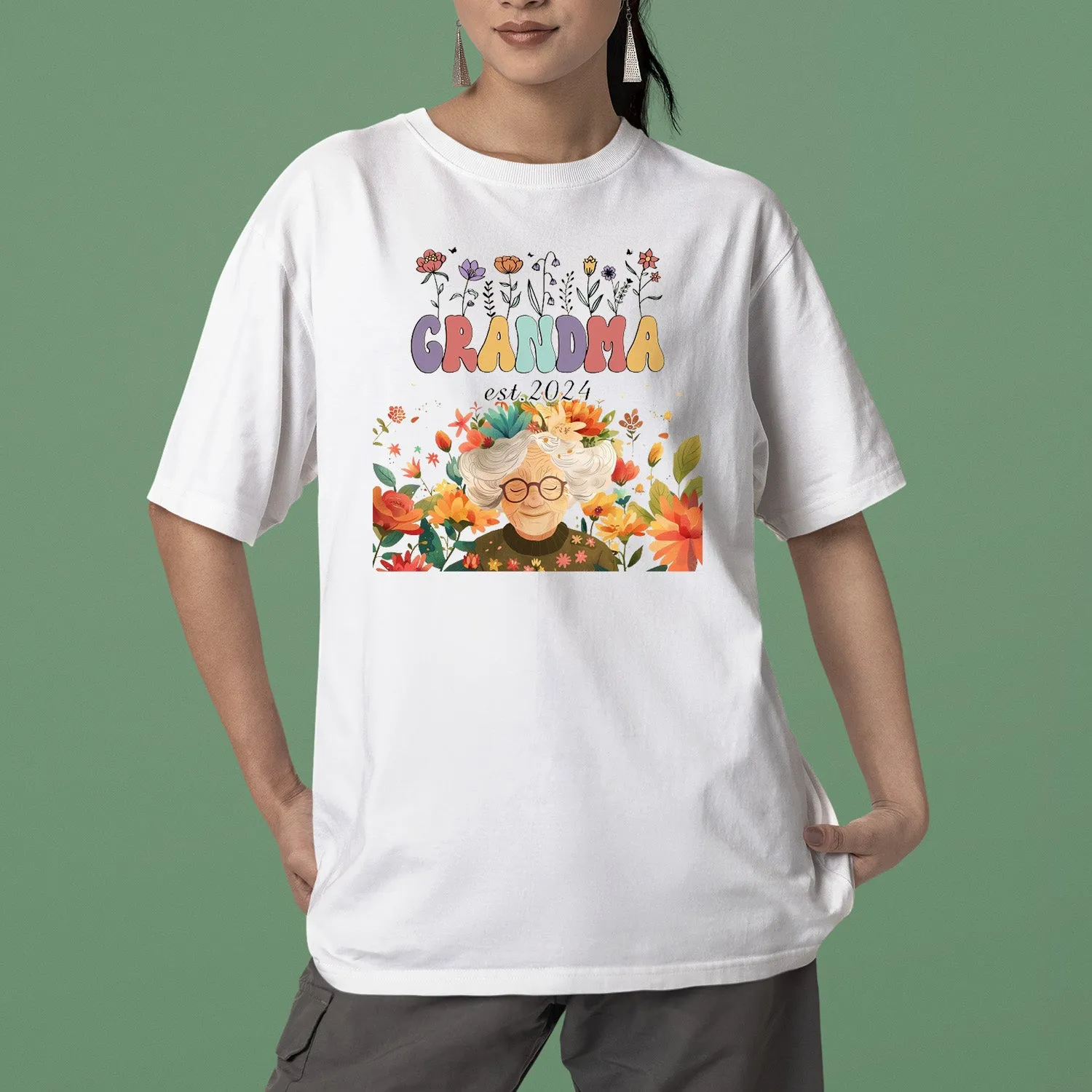 Personalized Grandma Floral Shirt, Personalized Grandma Wildflowers Sweatshirt, Grandma Est 2024, Pregnancy Announcement, Custom Nana Shirt, Grandma Gift, Mother's Day Gift