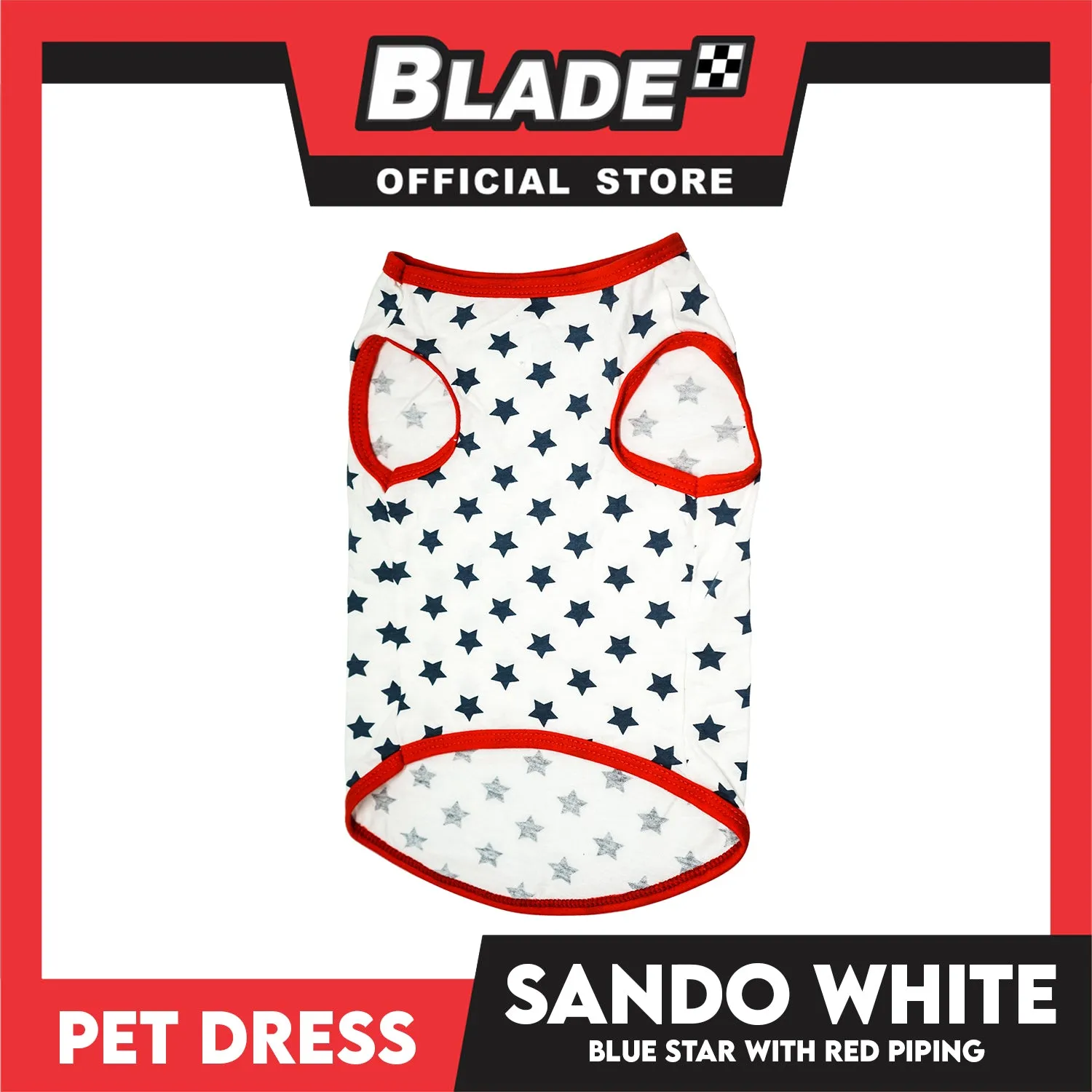 Pet Shirt White Sando with Blue Star and Red Piping (Medium) Perfect Fit for Dogs and Cats Cloth
