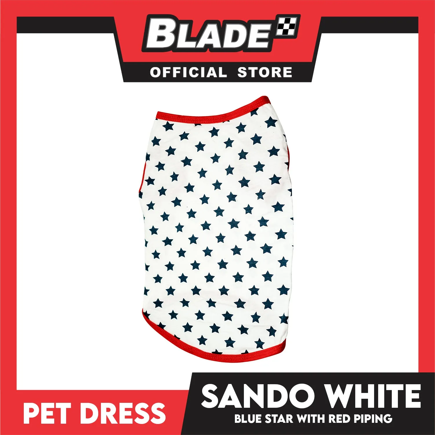 Pet Shirt White Sando with Blue Star and Red Piping (Medium) Perfect Fit for Dogs and Cats Cloth