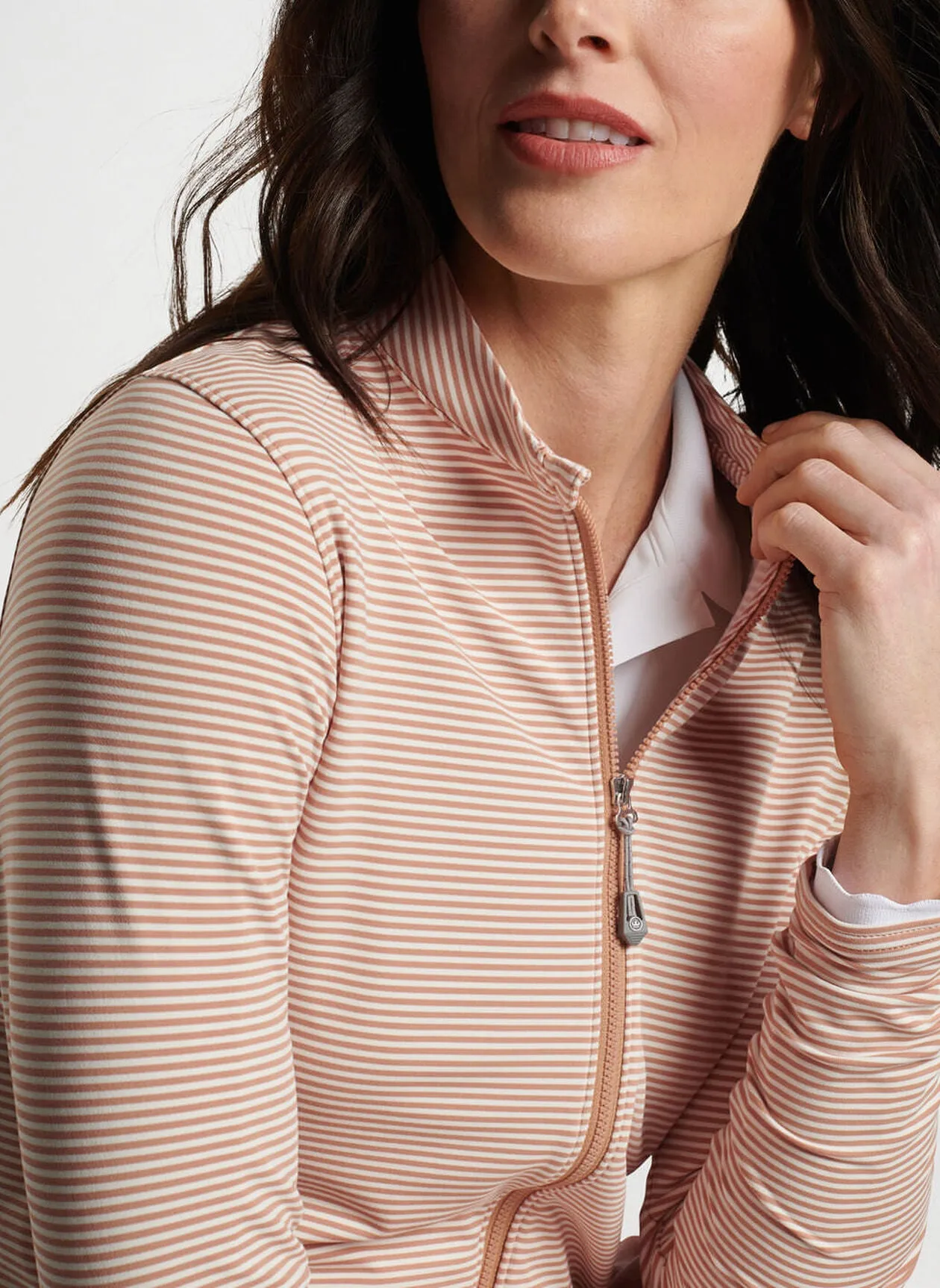 Peter Millar Womens Vista Stripe Katy Full Zip Layer - CAMEL/IVORY