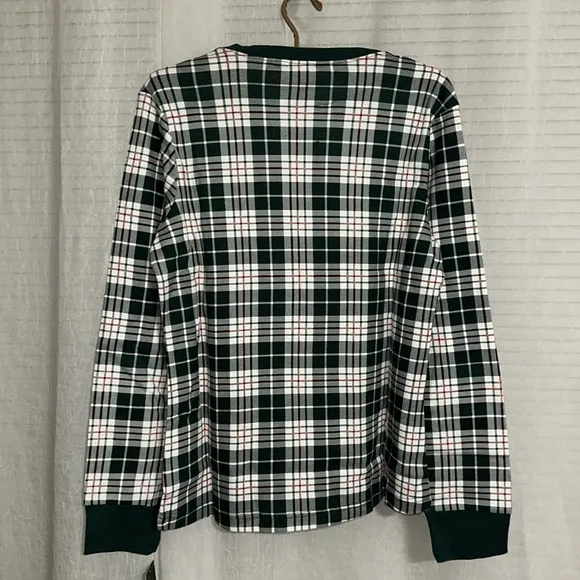 PETIT LEM Green White Red Holiday Plaid 100% Cotton Long Sleeve PJ Jogger Set