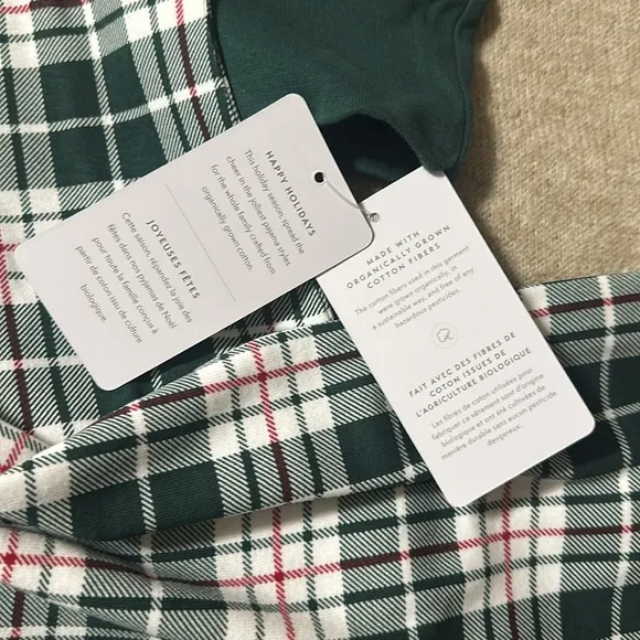 PETIT LEM Green White Red Holiday Plaid 100% Cotton Long Sleeve PJ Jogger Set