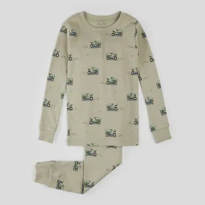 Petit Lem - Lawnmowers Print on Tea Green PJ Set